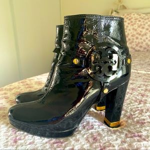 Tori Burch black patent leather ankle boots
